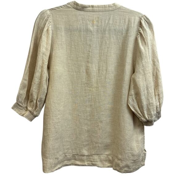Lilly Pulitzer Mialeigh Beige Tan 100% Linen Top 3/4 Sleeve Size 8 *FLAW* - Picture 3 of 8